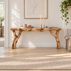 Branch-Fork Solid Wood Console Table, Live Edge Rustic Entryway Console Table, Slim Hallway Sofa Table