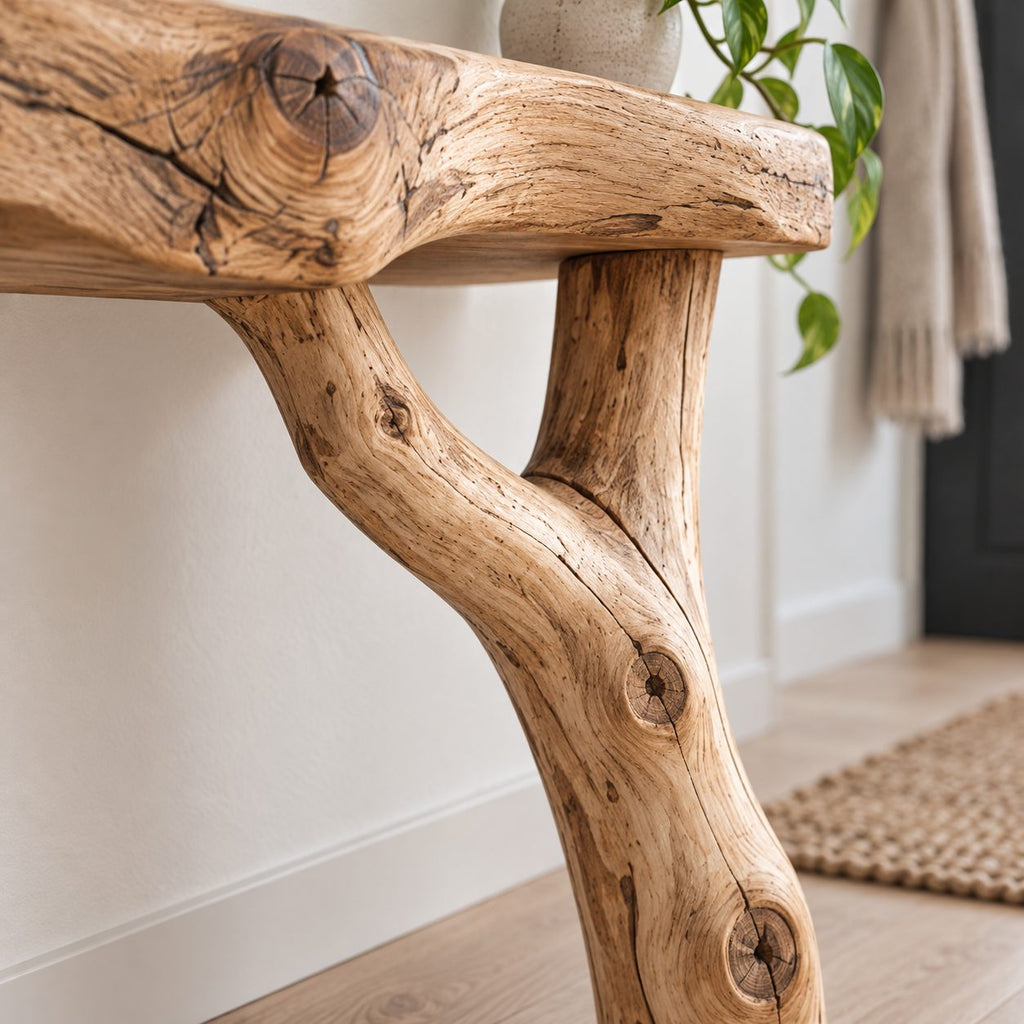 Branch-Fork Solid Wood Console Table, Live Edge Rustic Entryway Console Table, Slim Hallway Sofa Table