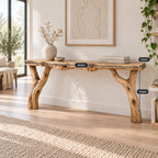Branch-Fork Solid Wood Console Table, Live Edge Rustic Entryway Console Table, Slim Hallway Sofa Table