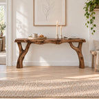 Branch-Fork Solid Wood Console Table, Live Edge Rustic Entryway Console Table, Slim Hallway Sofa Table