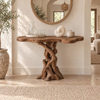 Braided-Root Solid Wood Console Table, Sculptural Live Edge Driftwood Sofa Table for Entryway & Hallway
