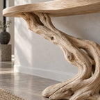 Cantilever-Root Solid Wood Console Table, Live Edge Rustic Driftwood Entryway Console Table, Narrow Sofa Table