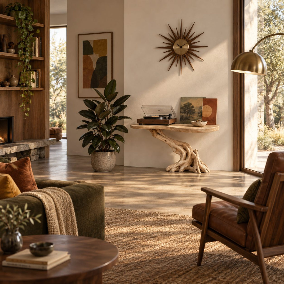 Cantilever-Root Solid Wood Console Table, Live Edge Rustic Driftwood Entryway Console Table, Narrow Sofa Table
