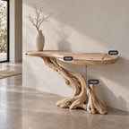 Cantilever-Root Solid Wood Console Table, Live Edge Rustic Driftwood Entryway Console Table, Narrow Sofa Table
