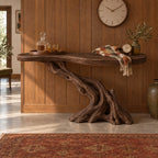 Cantilever-Root Solid Wood Console Table, Live Edge Rustic Driftwood Entryway Console Table, Narrow Sofa Table