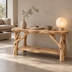 Branch-Leg Solid Wood Console Table, Live-Edge Sofa Table with Shelf for Entryway & Living Room