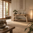 Branch-Leg Solid Wood Console Table, Live-Edge Sofa Table with Shelf for Entryway & Living Room