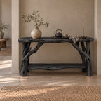 Branch-Leg Solid Wood Console Table, Live-Edge Sofa Table with Shelf for Entryway & Living Room