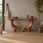 Wave-Base Solid Wood Console Table, Sculptural Arched Walnut Sofa Table for Hallway & Living Room