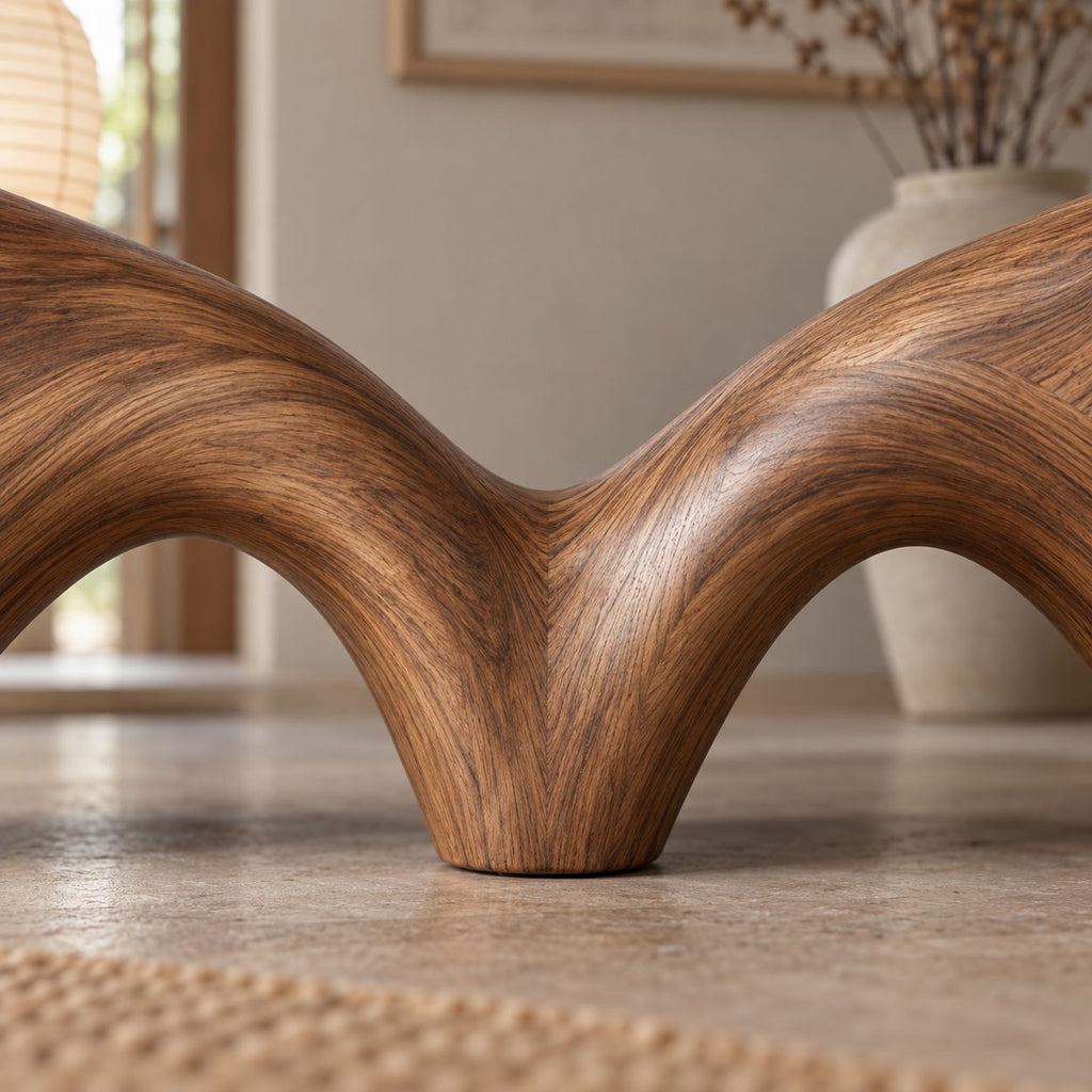 Wave-Base Solid Wood Console Table, Sculptural Arched Walnut Sofa Table for Hallway & Living Room