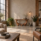 Wave-Base Solid Wood Console Table, Sculptural Arched Walnut Sofa Table for Hallway & Living Room
