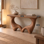 Wave-Base Solid Wood Console Table, Sculptural Arched Walnut Sofa Table for Hallway & Living Room
