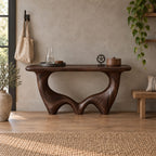 Wave-Base Solid Wood Console Table, Sculptural Arched Walnut Sofa Table for Hallway & Living Room
