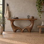 Wave-Base Solid Wood Console Table, Sculptural Arched Walnut Sofa Table for Hallway & Living Room
