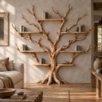 Spreading Tree-Branch Solid Wood Bookshelf - Wide Freestanding Bookcase for Living Room