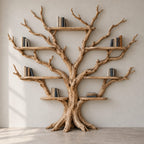 Spreading Tree-Branch Solid Wood Bookshelf - Wide Freestanding Bookcase for Living Room