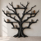 Spreading Tree-Branch Solid Wood Bookshelf - Wide Freestanding Bookcase for Living Room