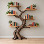 Oval-Shelf Tree Wall Mounted Bookshelf - Solid Wood Branch Bookcase for Living Room & Study