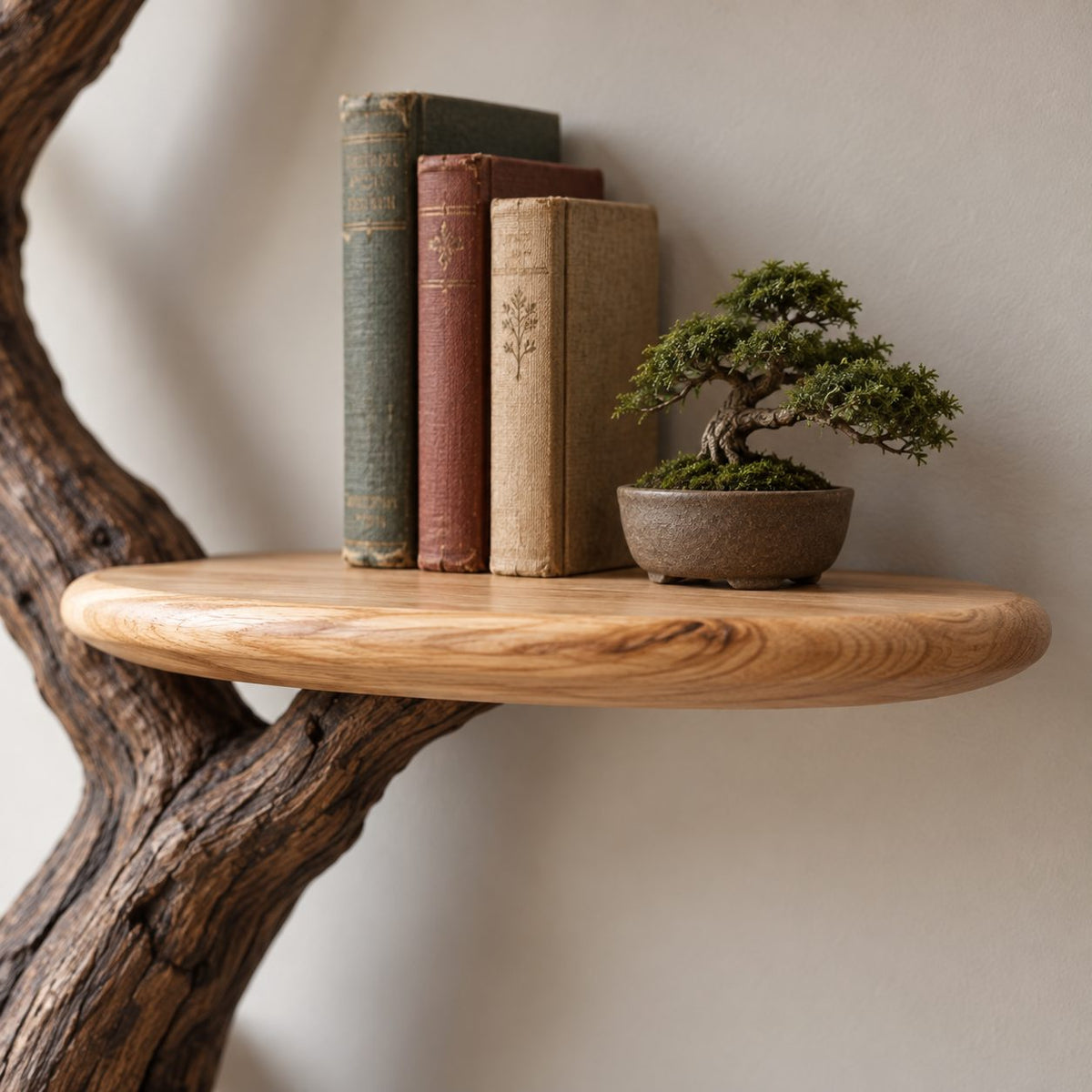 Oval-Shelf Tree Wall Mounted Bookshelf - Solid Wood Branch Bookcase for Living Room & Study