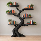 Oval-Shelf Tree Wall Mounted Bookshelf - Solid Wood Branch Bookcase for Living Room & Study