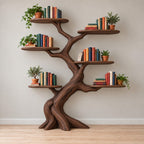 Oval-Shelf Tree Wall Mounted Bookshelf - Solid Wood Branch Bookcase for Living Room & Study