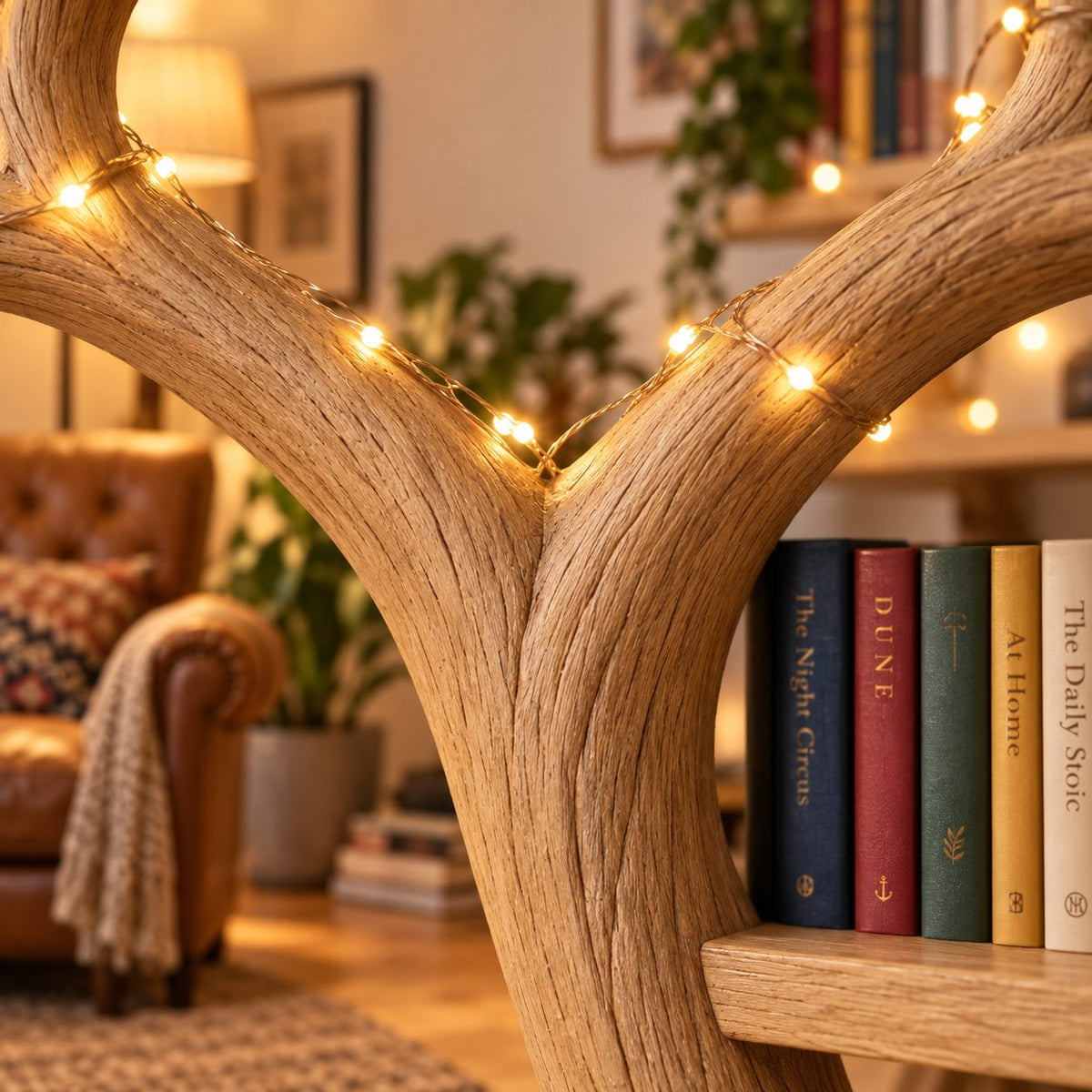 Heart-Canopy Tree Solid Wood Bookshelf - Freestanding Bookcase for Bedroom & Living Room