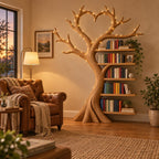 Heart-Canopy Tree Solid Wood Bookshelf - Freestanding Bookcase for Bedroom & Living Room