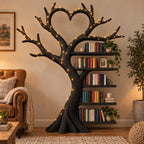 Heart-Canopy Tree Solid Wood Bookshelf - Freestanding Bookcase for Bedroom & Living Room