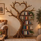 Heart-Canopy Tree Solid Wood Bookshelf - Freestanding Bookcase for Bedroom & Living Room