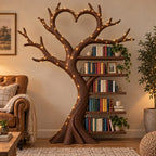 Heart-Canopy Tree Solid Wood Bookshelf - Freestanding Bookcase for Bedroom & Living Room