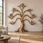 Symmetrical Tree-Branch Wall Mounted Bookshelf - Solid Wood Bookcase for Living Room