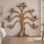 Symmetrical Tree-Branch Wall Mounted Bookshelf - Solid Wood Bookcase for Living Room