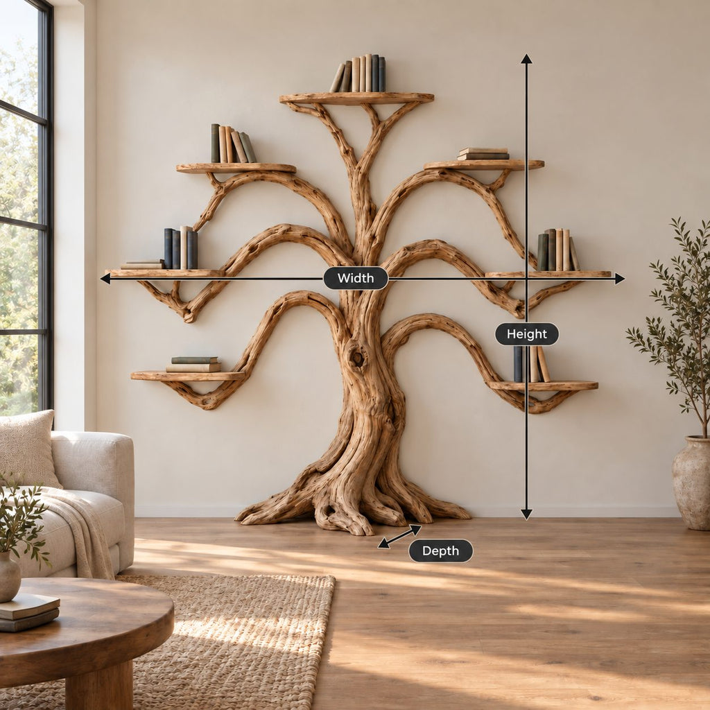 Symmetrical Tree-Branch Wall Mounted Bookshelf - Solid Wood Bookcase for Living Room
