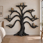 Symmetrical Tree-Branch Wall Mounted Bookshelf - Solid Wood Bookcase for Living Room