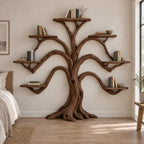Symmetrical Tree-Branch Wall Mounted Bookshelf - Solid Wood Bookcase for Living Room