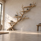 Diagonal Branch Wall Mounted Bookshelf - Solid Wood Tree Bookcase for Living Room & Study