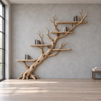 Diagonal Branch Wall Mounted Bookshelf - Solid Wood Tree Bookcase for Living Room & Study