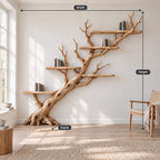 Diagonal Branch Wall Mounted Bookshelf - Solid Wood Tree Bookcase for Living Room & Study
