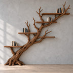Diagonal Branch Wall Mounted Bookshelf - Solid Wood Tree Bookcase for Living Room & Study