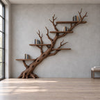 Diagonal Branch Wall Mounted Bookshelf - Solid Wood Tree Bookcase for Living Room & Study