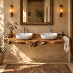 Double-Sink Floating Live-Edge Solid Wood Bathroom Vanity | Twin Vessel Basin Washstand for Bathroom & Powder Room