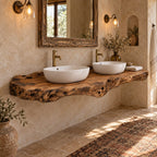 Double-Sink Floating Live-Edge Solid Wood Bathroom Vanity | Twin Vessel Basin Washstand for Bathroom & Powder Room