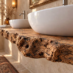 Double-Sink Floating Live-Edge Solid Wood Bathroom Vanity | Twin Vessel Basin Washstand for Bathroom & Powder Room