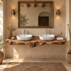 Double-Sink Floating Live-Edge Solid Wood Bathroom Vanity | Twin Vessel Basin Washstand for Bathroom & Powder Room