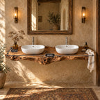 Double-Sink Floating Live-Edge Solid Wood Bathroom Vanity | Twin Vessel Basin Washstand for Bathroom & Powder Room