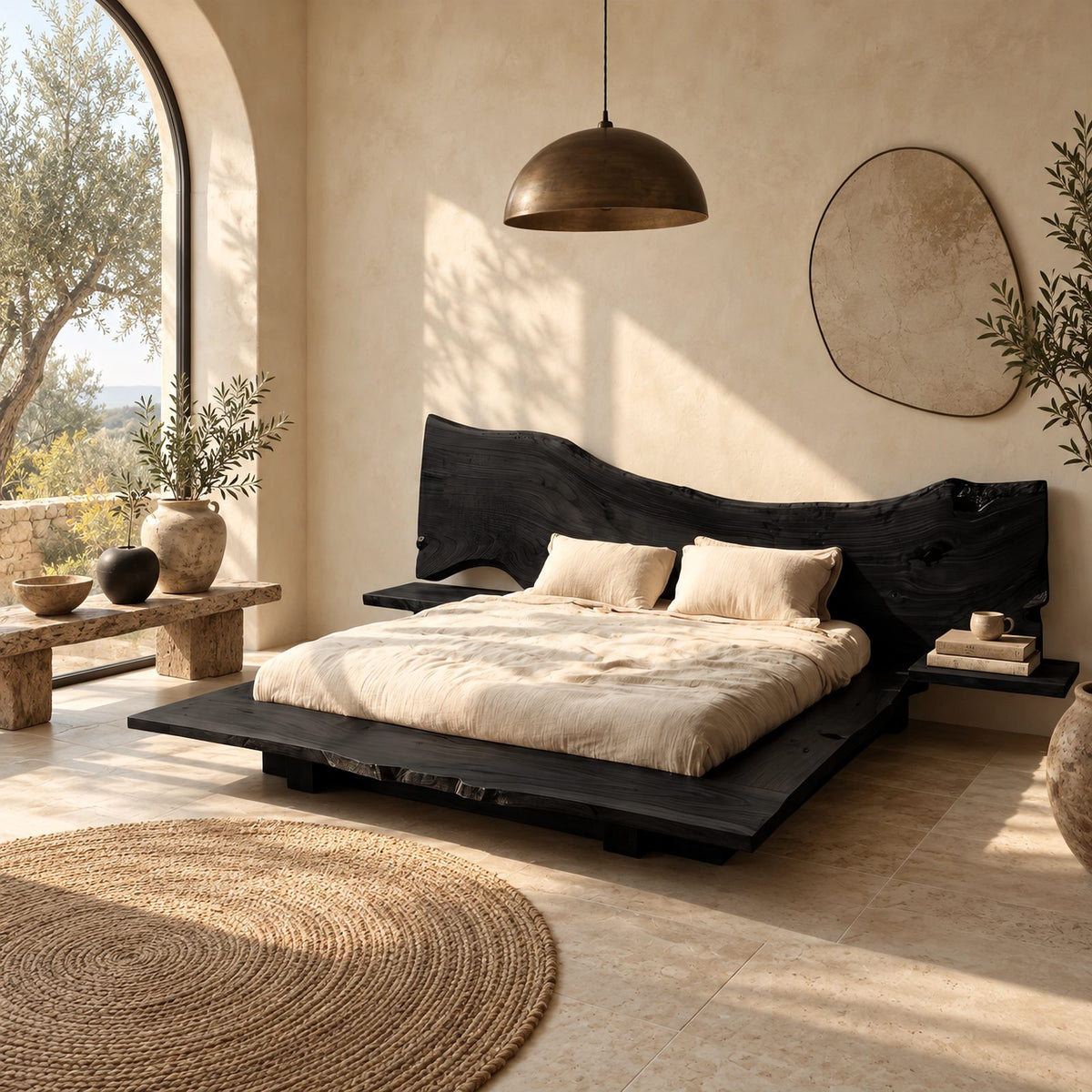 Modern Live Edge Platform Bed With Bedside Ledges For Bedroom