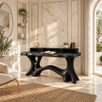 Rustic Live Edge Writing Desk With Carved Root Base For Study Room
