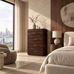 Nordic Tall Wooden Chest With Sculpted Wave Pulls For Bedroom