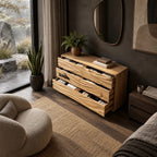 Coastal Wooden Dresser With Carved Fish And Wave Front For Bedroom