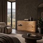 Coastal Wooden Dresser With Carved Fish And Wave Front For Bedroom